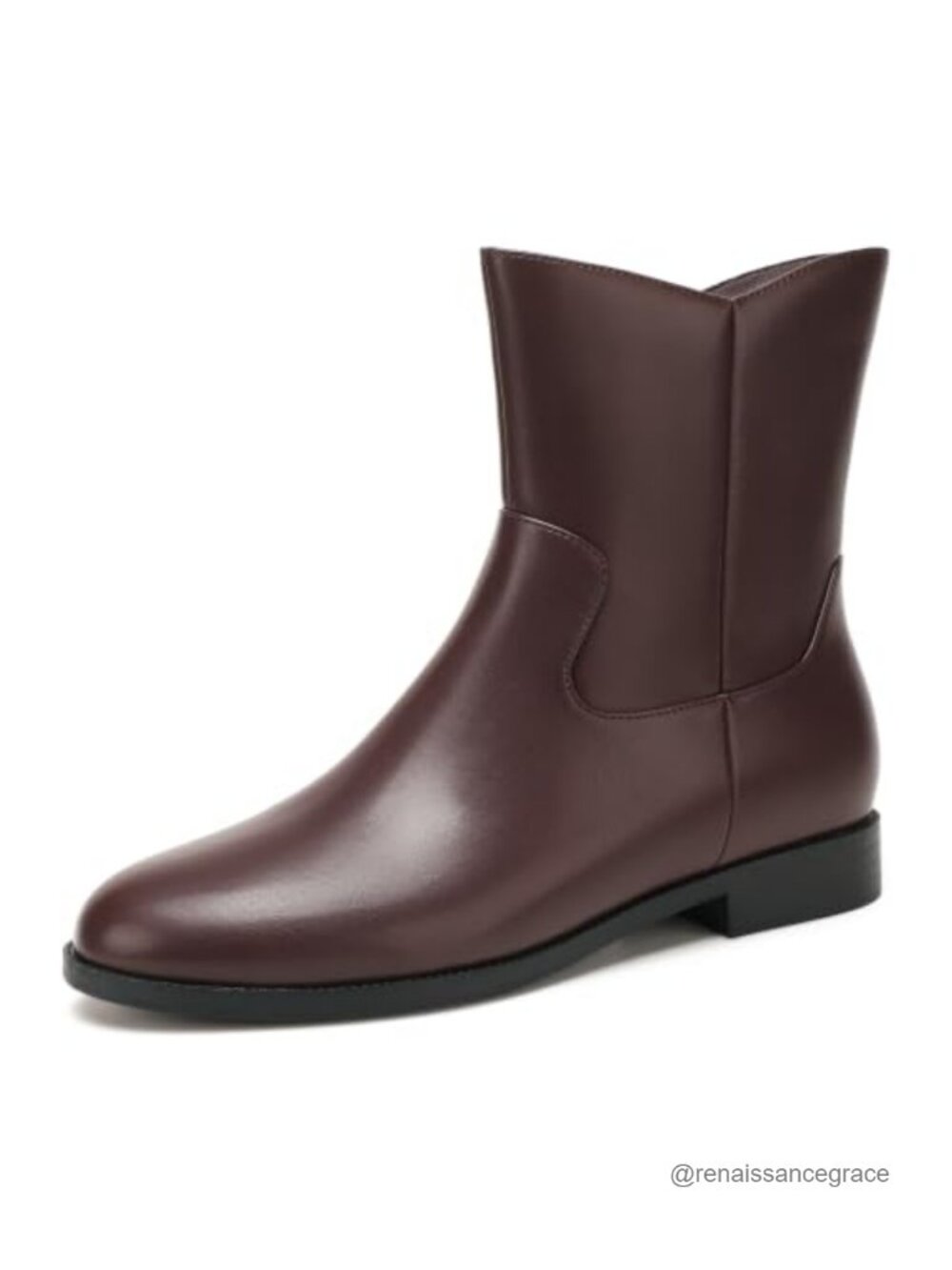 IDIFU Women's Flat Ankle Boots Stacked Low Heel Booties V-Cut Design